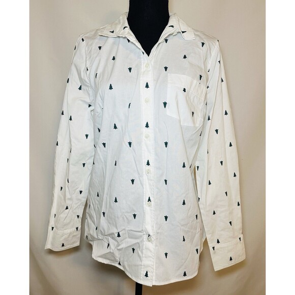 J.‎ Crew Festive Christmas Tree Button Up Long Sleeve Shirt Women's MEDIUM NWT - Picture 1 of 10